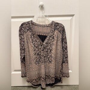 Lucky Brand Black and Cream Floral Blouse